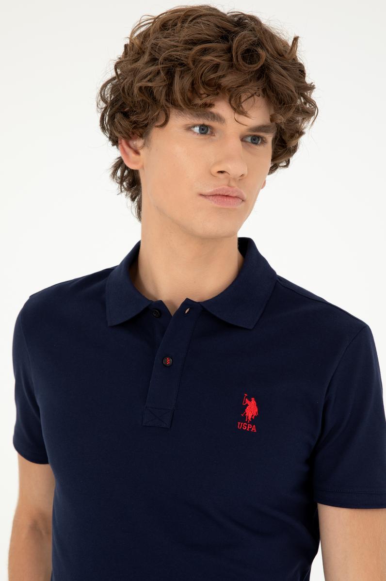 Erkek Slim Fit Polo Yaka Lacivert Basic Tişört