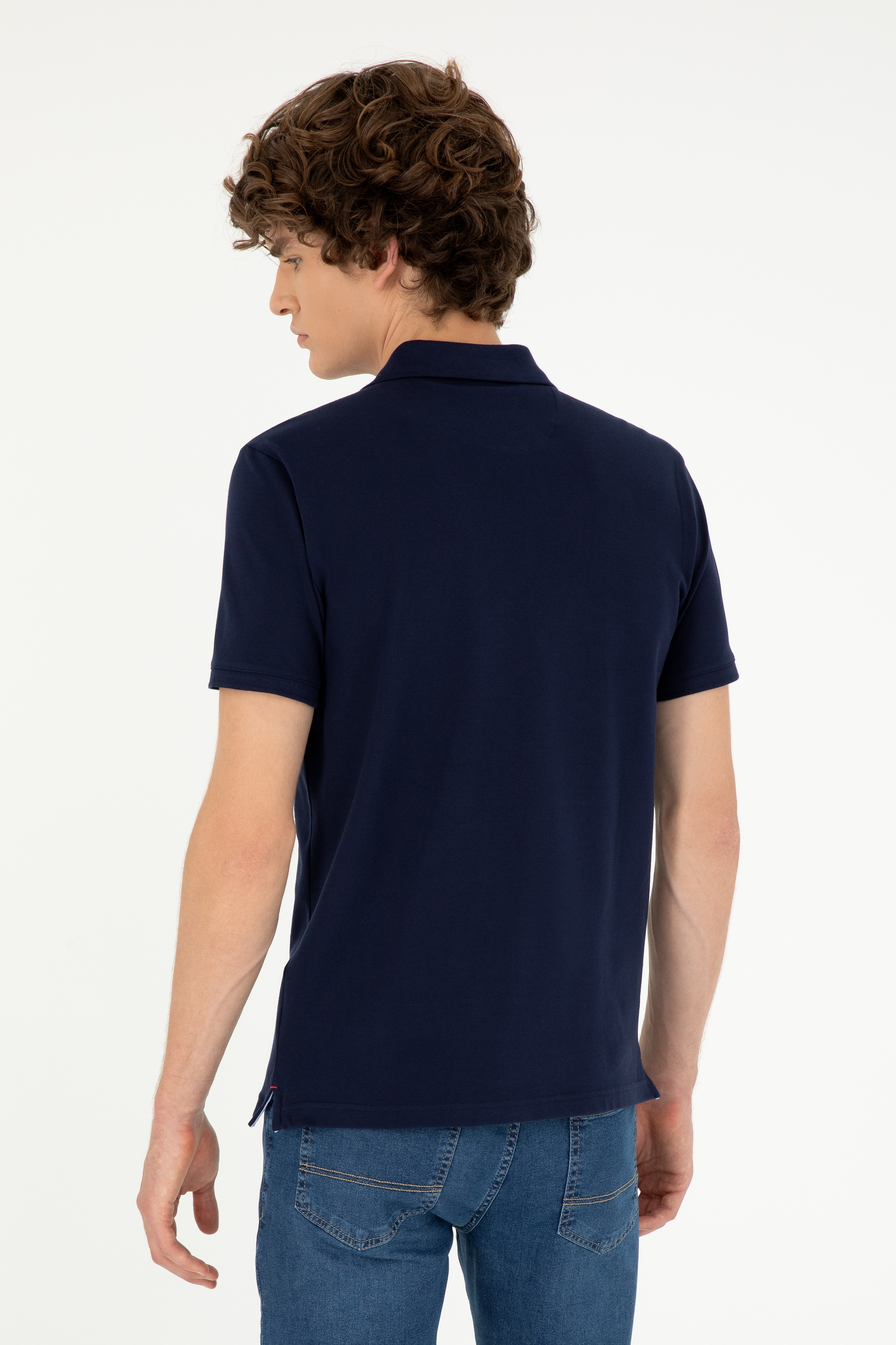 Erkek Slim Fit Polo Yaka Lacivert Basic Tişört