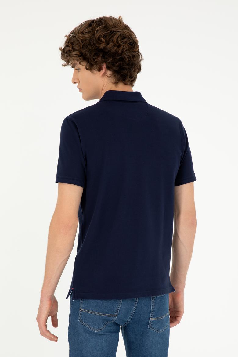 Erkek Slim Fit Polo Yaka Lacivert Basic Tişört - 50279581089