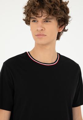 Erkek Regular Fit Bisiklet Yaka Siyah Tişört - 50294289028