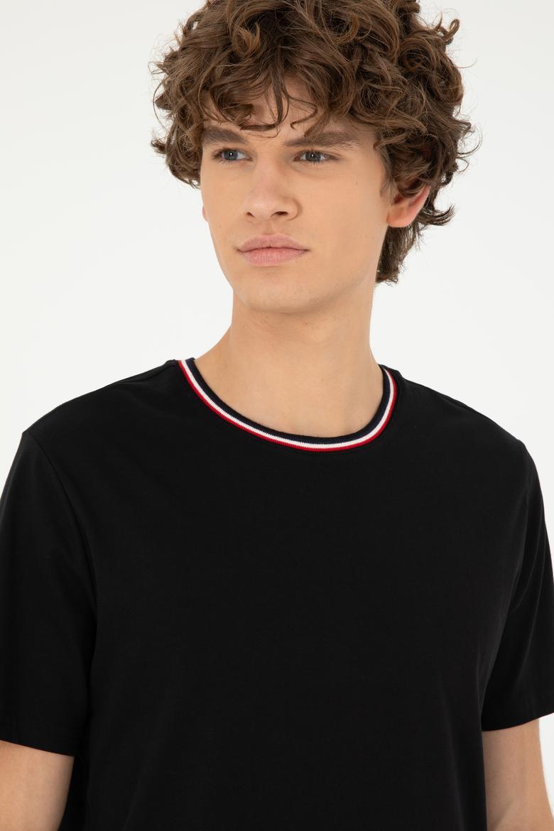 Erkek Regular Fit Bisiklet Yaka Siyah Tişört - 50294289028