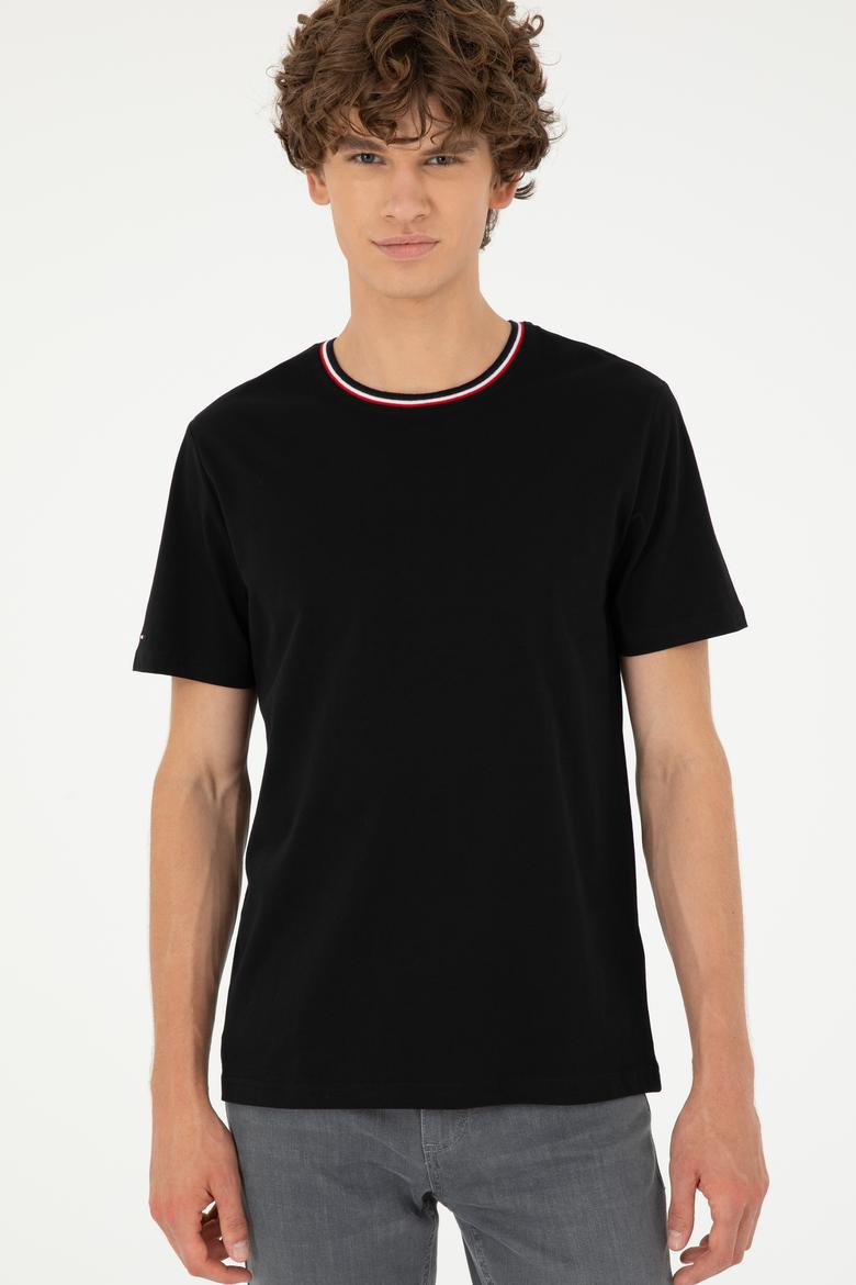 Erkek Regular Fit Bisiklet Yaka Siyah Tişört - 50294289028