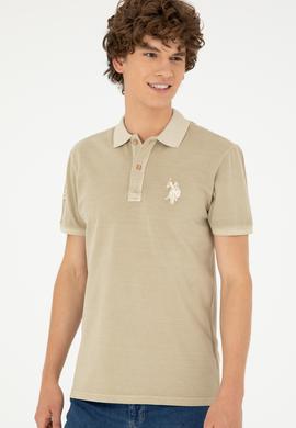 Erkek Slim Fit Polo Yaka Açık Haki Basic Tişört - 50279591206