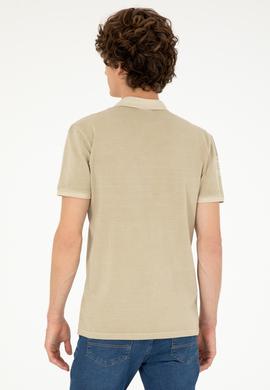 Erkek Slim Fit Polo Yaka Açık Haki Basic Tişört - 50279591206