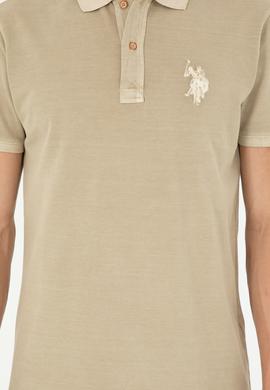 Erkek Slim Fit Polo Yaka Açık Haki Basic Tişört - 50279591206