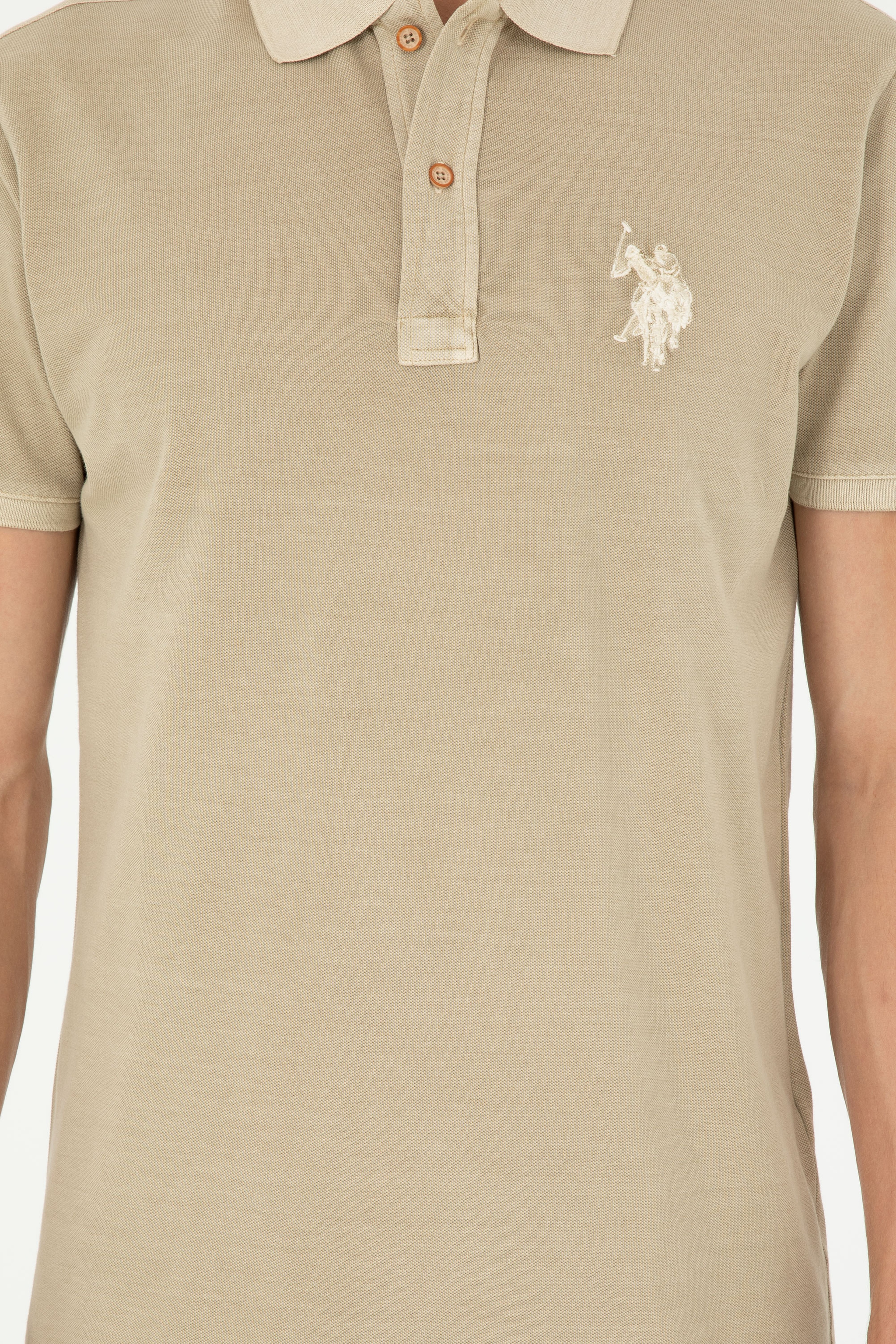 Erkek Slim Fit Polo Yaka Açık Haki Basic Tişört