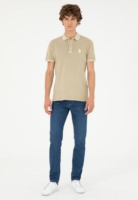 Erkek Slim Fit Polo Yaka Açık Haki Basic Tişört - 50279591206