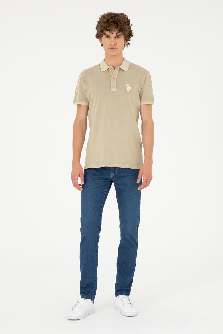 Erkek Slim Fit Polo Yaka Açık Haki Basic Tişört - 50279591206