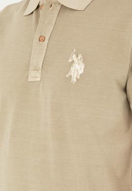 Erkek Slim Fit Polo Yaka Açık Haki Basic Tişört - 50279591206