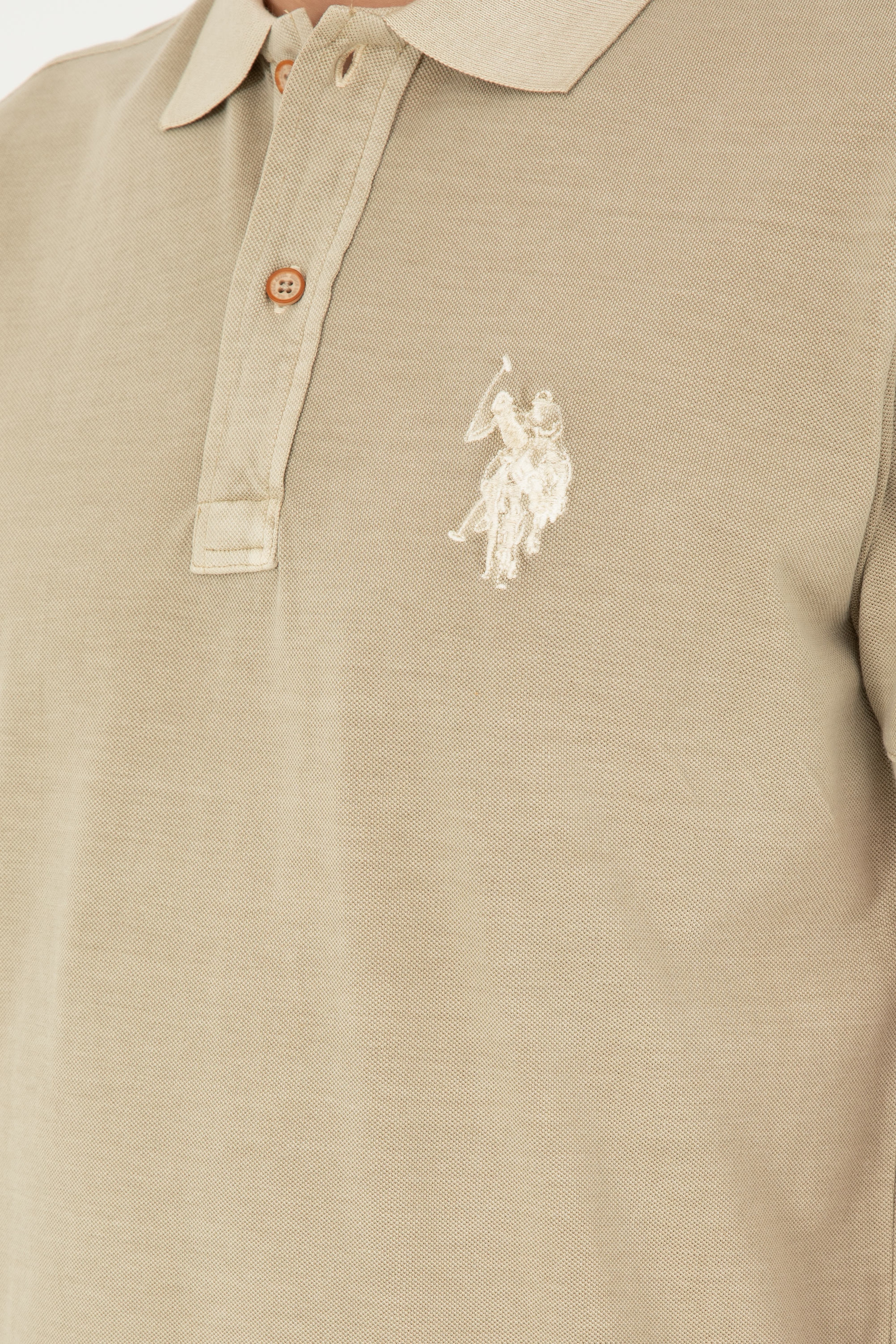 Erkek Slim Fit Polo Yaka Açık Haki Basic Tişört - Image 7