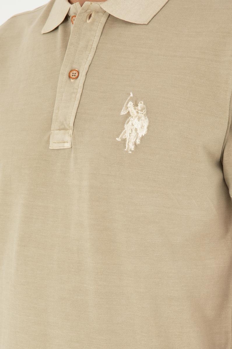 Erkek Slim Fit Polo Yaka Açık Haki Basic Tişört