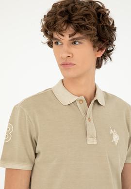 Erkek Slim Fit Polo Yaka Açık Haki Basic Tişört - 50279591206