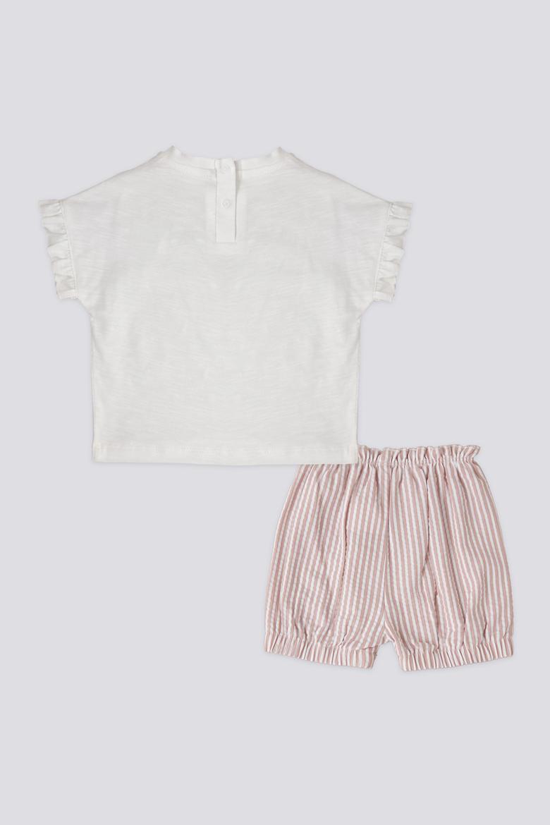 Kız Bebek Çizgili 2'li Kısa Kol Tişört Takım - 50303458004