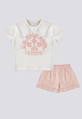 Kız Bebek Açık Pembe Baskılı 2'li Kısa Kol Tişört Takım - 50303758005