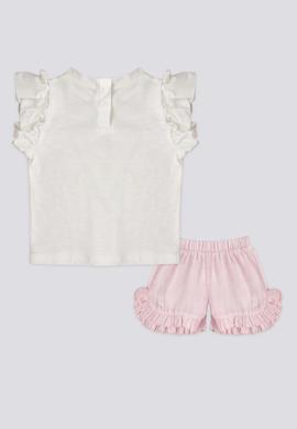 Kız Bebek Pembe Fırfırlı 2'li Kısa Kol Tişört Takım - 50303763006