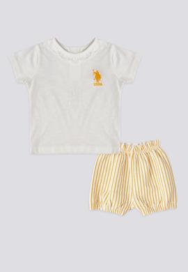 Kız Bebek Sarı Pötikareli 2'li Kısa Kol Tişört Takım - 50303761006