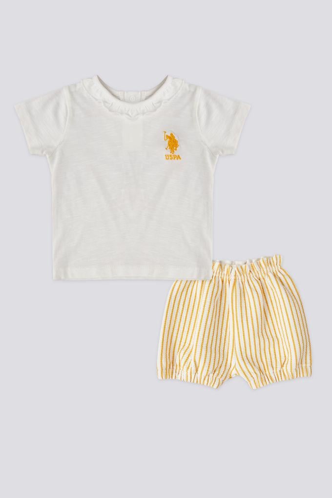 Kız Bebek Sarı Pötikareli 2'li Kısa Kol Tişört Takım