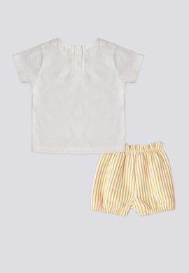 Kız Bebek Sarı Pötikareli 2'li Kısa Kol Tişört Takım - 50303761006
