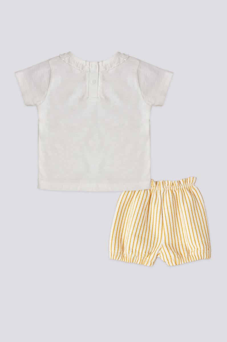 Kız Bebek Sarı Pötikareli 2'li Kısa Kol Tişört Takım