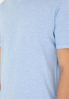 Erkek Regular Fit Bisiklet Yaka Açık Mavi Basic Tişört - 50279578006