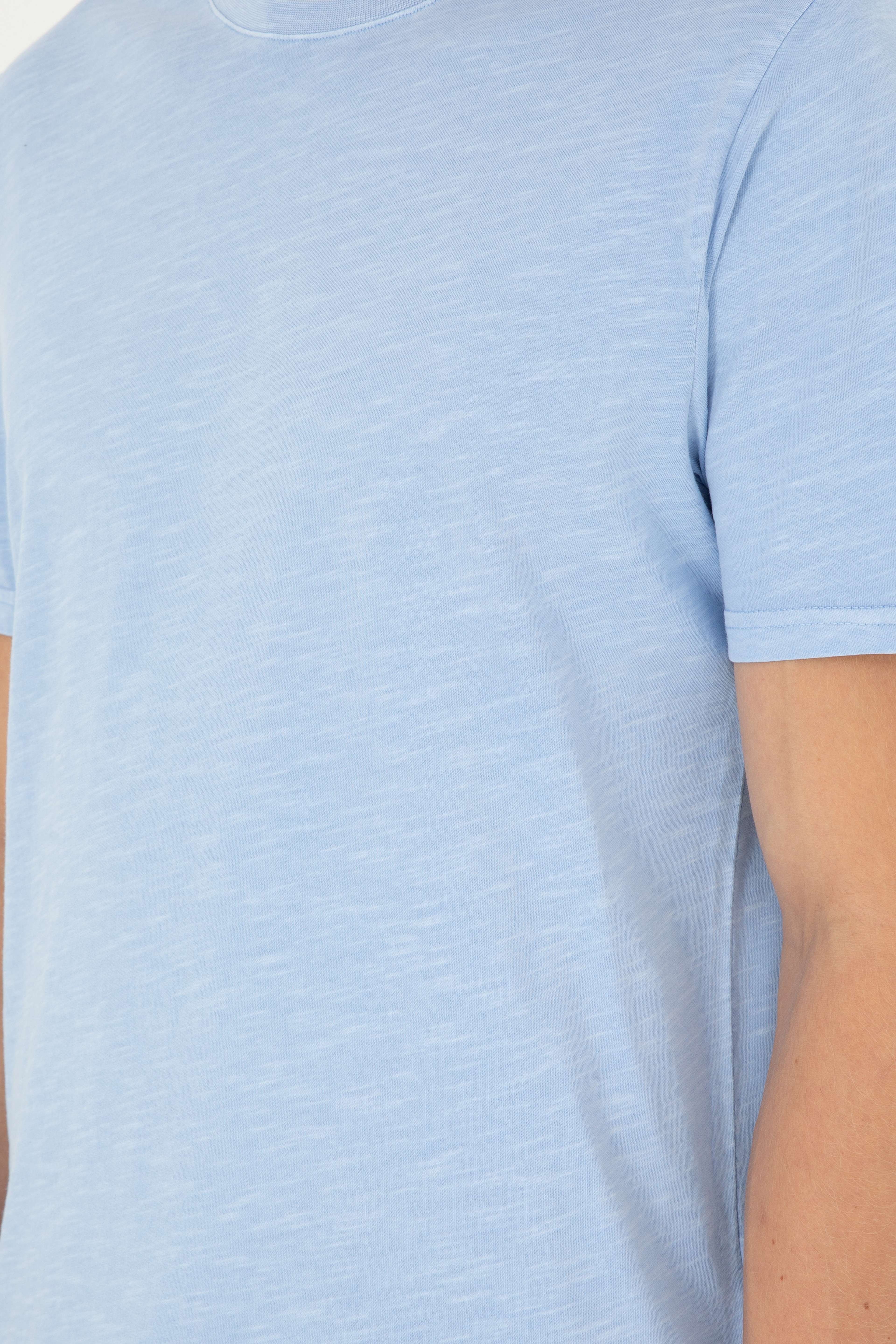 Erkek Regular Fit Bisiklet Yaka Açık Mavi Basic Tişört - Image 7