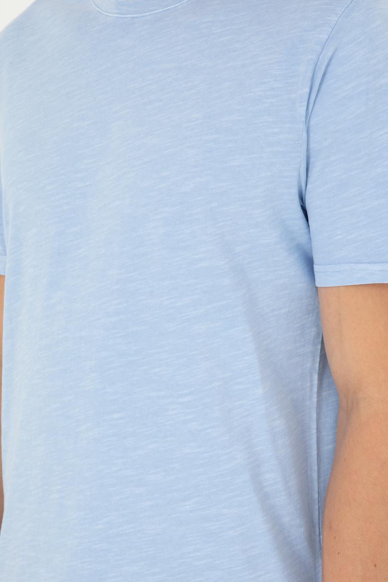 Erkek Regular Fit Bisiklet Yaka Açık Mavi Basic Tişört - 50279578006