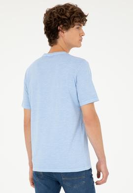 Erkek Regular Fit Bisiklet Yaka Açık Mavi Basic Tişört - 50279578006