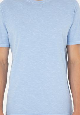 Erkek Regular Fit Bisiklet Yaka Açık Mavi Basic Tişört - 50279578006