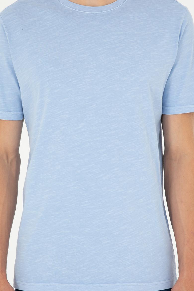 Erkek Regular Fit Bisiklet Yaka Açık Mavi Basic Tişört - 50279578006