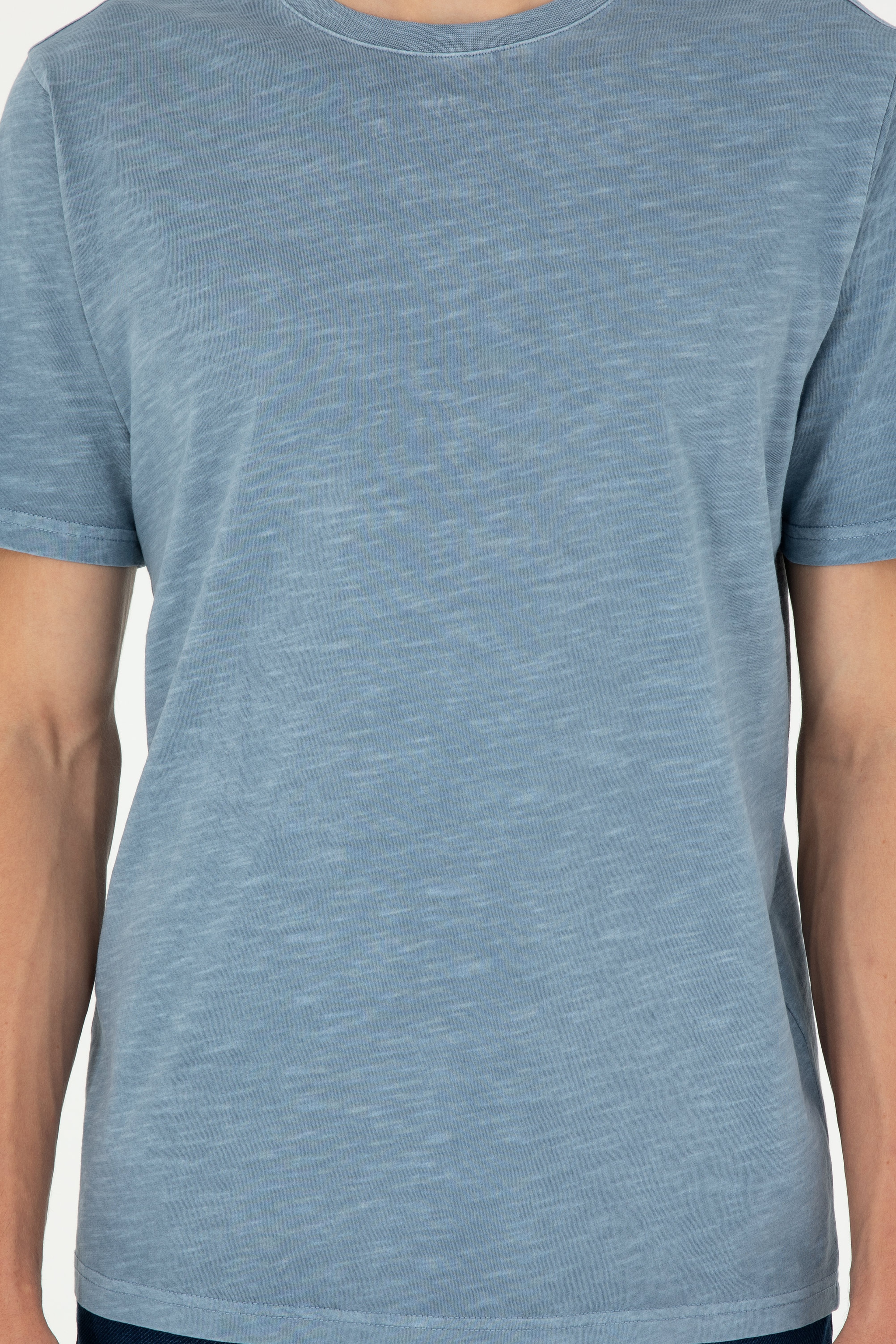Erkek Regular Fit Bisiklet Yaka İndigo Basic Tişört - Image 6