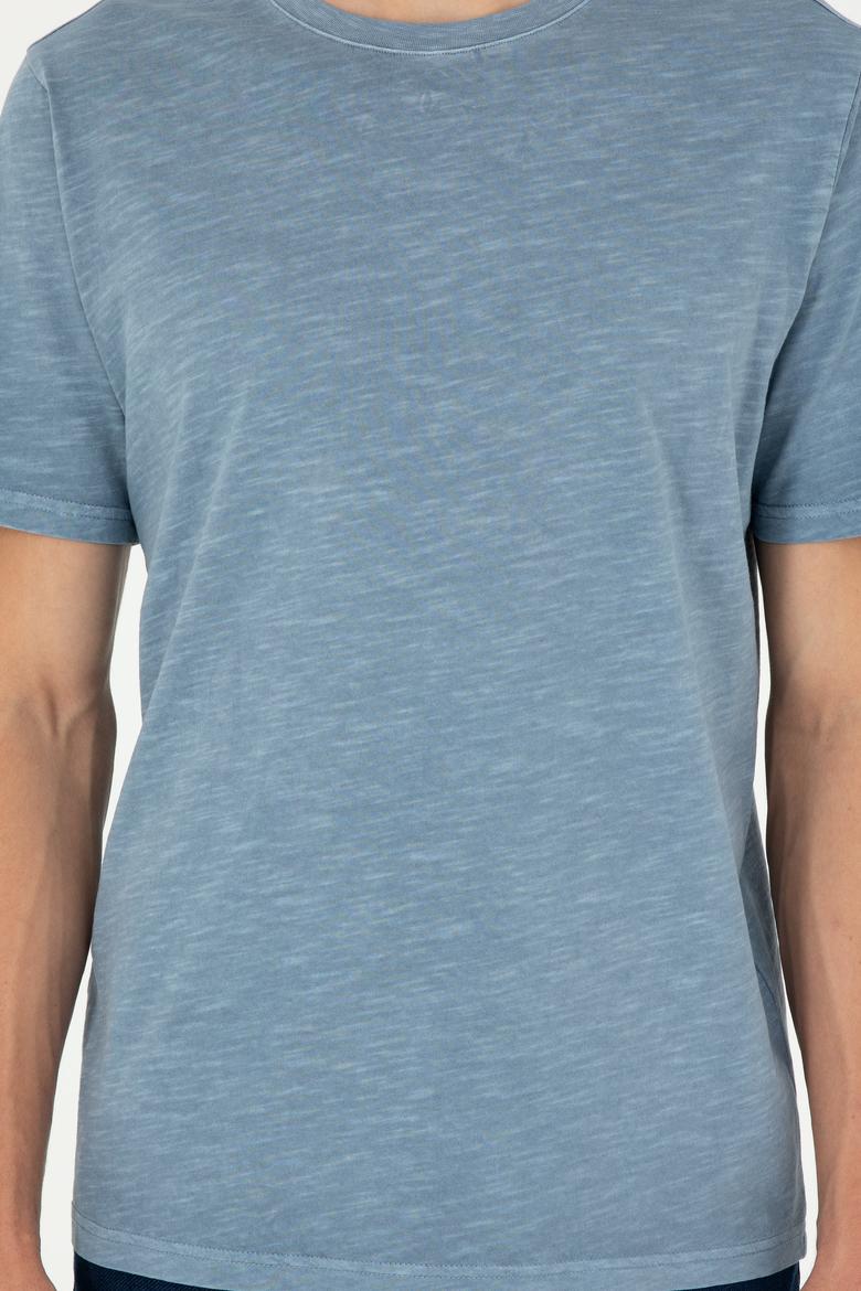 Erkek Regular Fit Bisiklet Yaka İndigo Basic Tişört - 50279578021