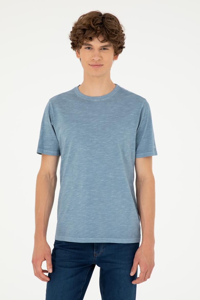 Erkek Regular Fit Bisiklet Yaka İndigo Basic Tişört