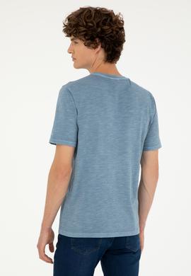 Erkek Regular Fit Bisiklet Yaka İndigo Basic Tişört - 50279578021