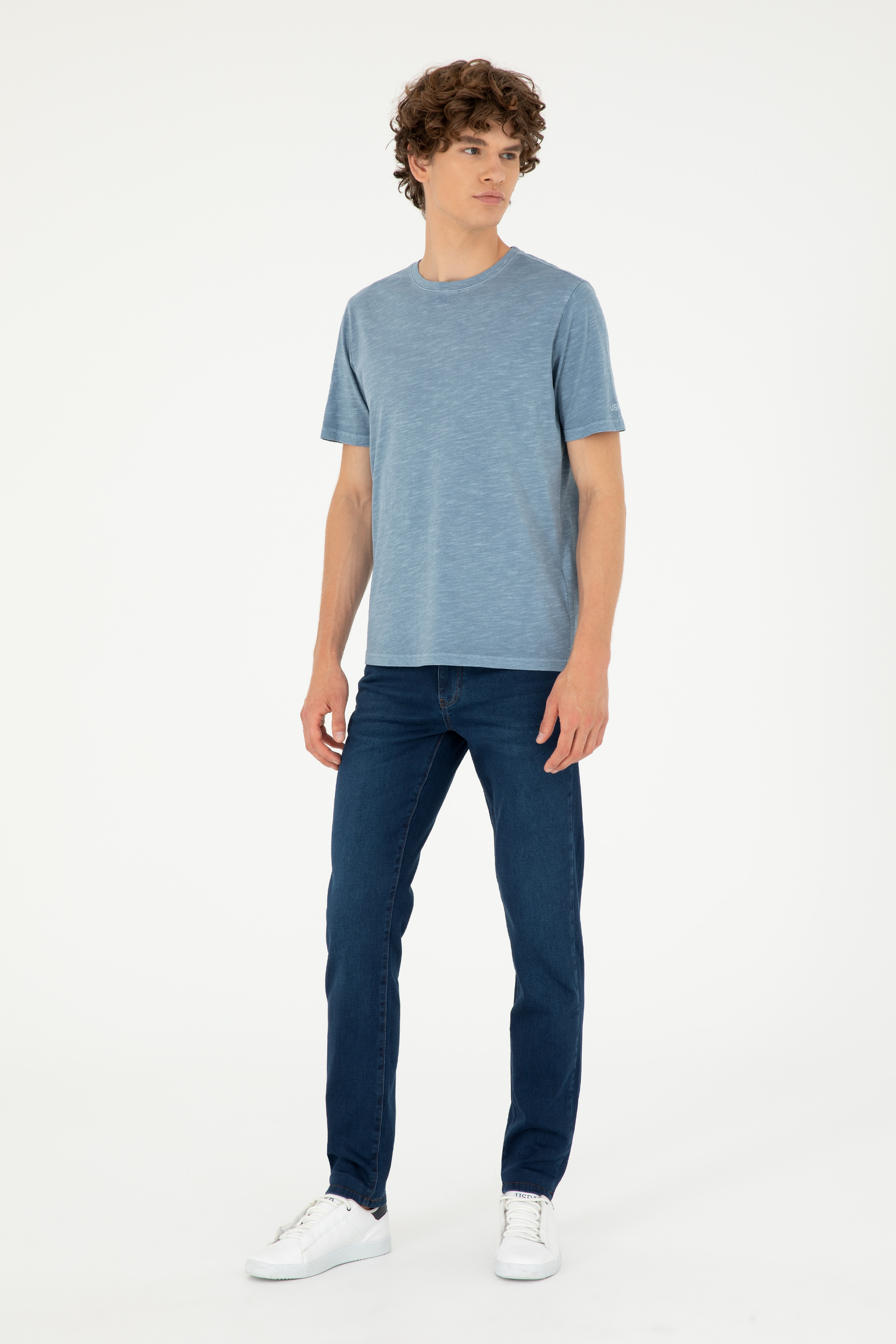 Erkek Regular Fit Bisiklet Yaka İndigo Basic Tişört