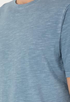 Erkek Regular Fit Bisiklet Yaka İndigo Basic Tişört - 50279578021