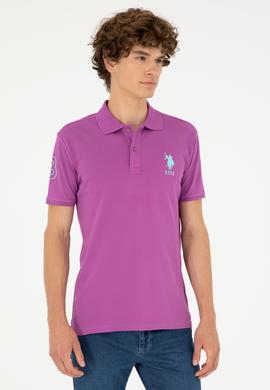 Erkek Slim Fit Polo Yaka Mor Basic Tişört - 50279568094