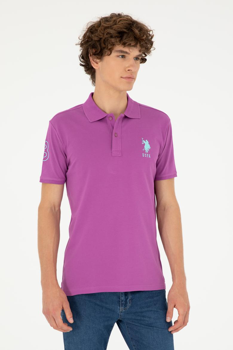 Erkek Slim Fit Polo Yaka Mor Basic Tişört