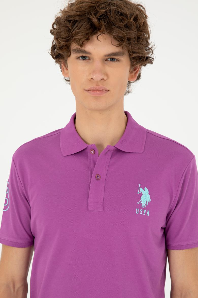 Erkek Slim Fit Polo Yaka Mor Basic Tişört - 50279568094