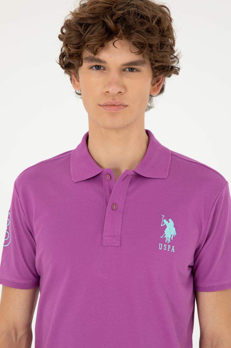 Erkek Slim Fit Polo Yaka Mor Basic Tişört