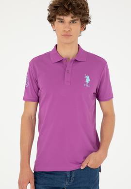 Erkek Slim Fit Polo Yaka Mor Basic Tişört - 50279568094