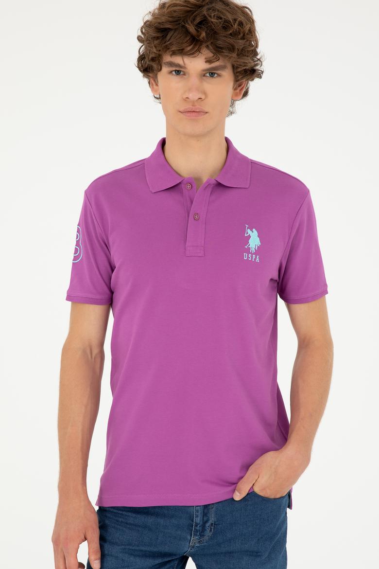 Erkek Slim Fit Polo Yaka Mor Basic Tişört - 50279568094