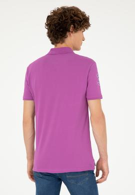 Erkek Slim Fit Polo Yaka Mor Basic Tişört - 50279568094