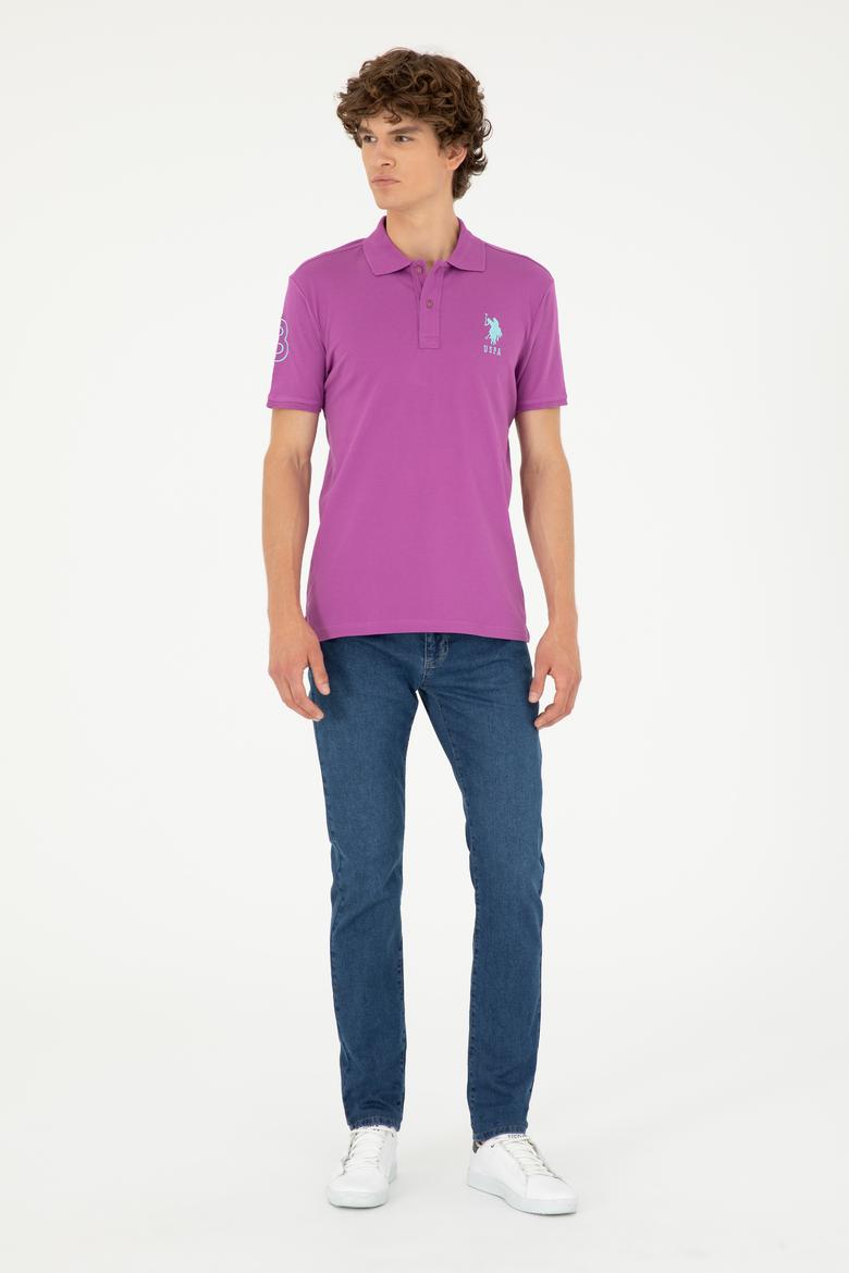 Erkek Slim Fit Polo Yaka Mor Basic Tişört - 50279568094
