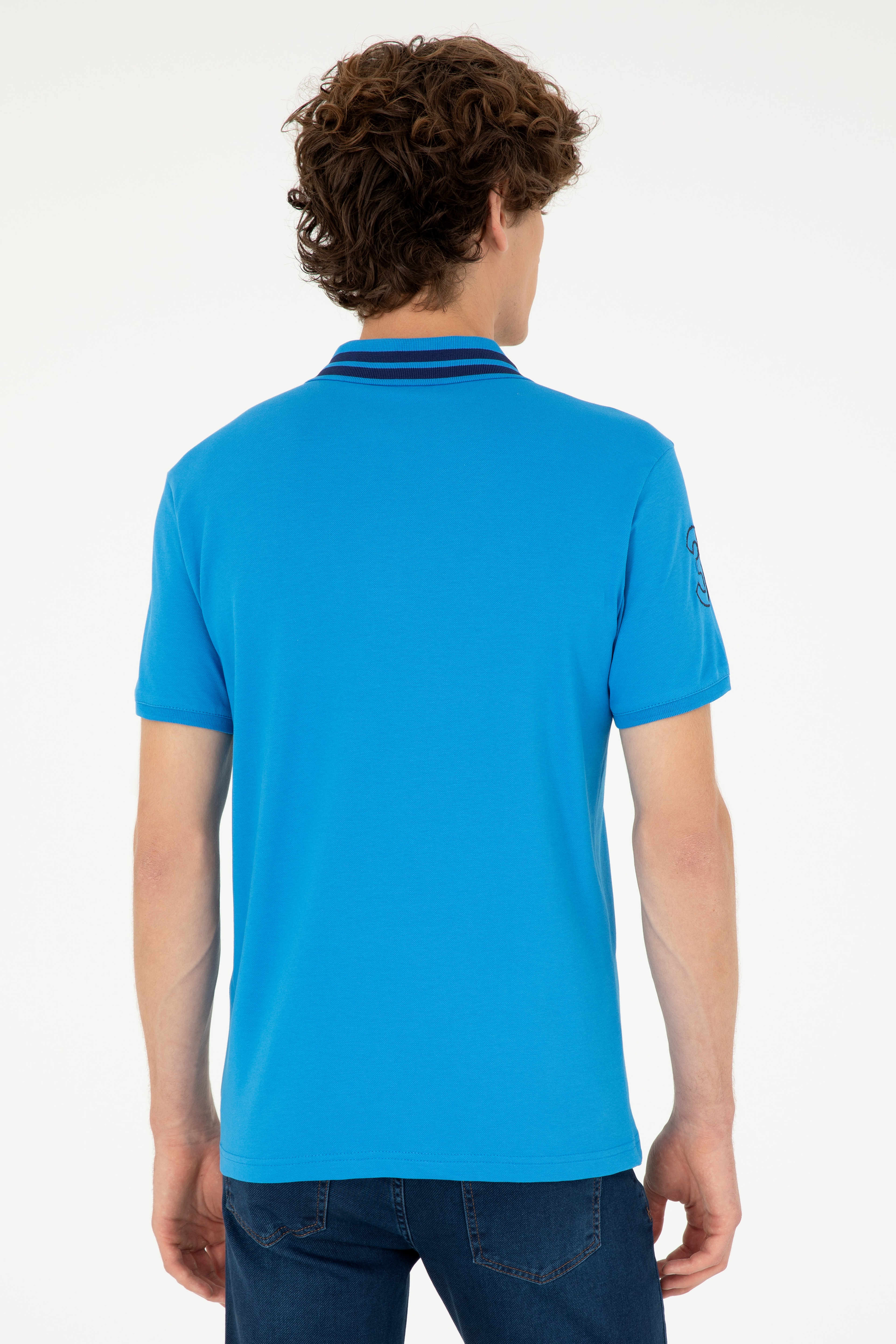 Erkek Slim Fit Polo Yaka Saks Basic Tişört - Image 5