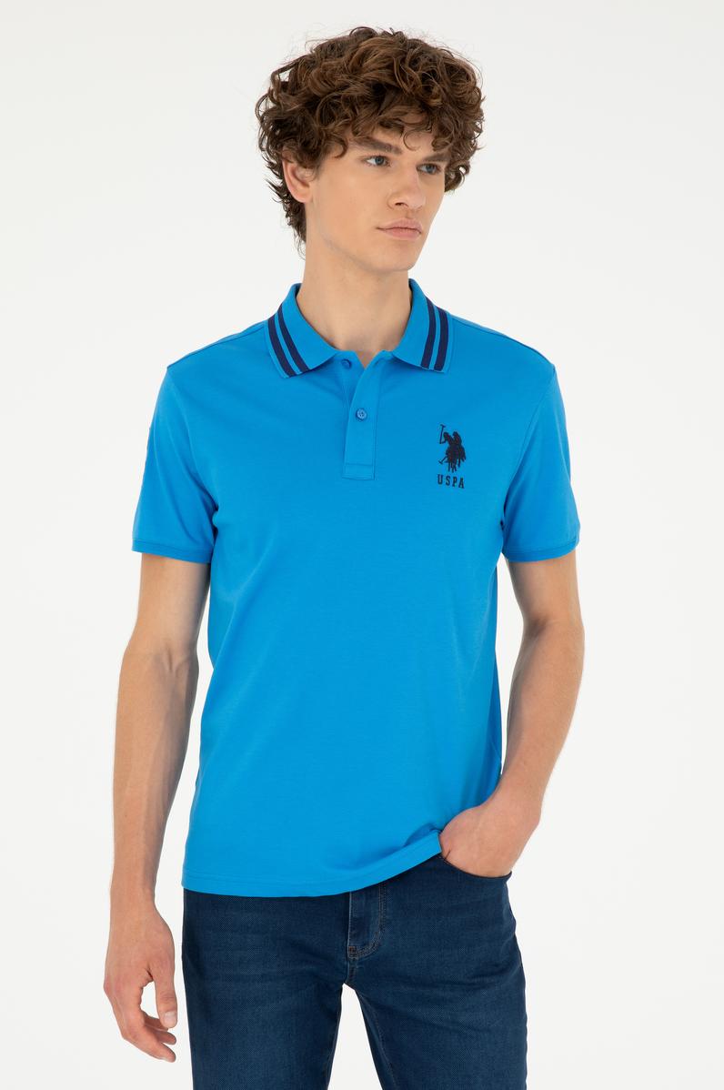 Erkek Slim Fit Polo Yaka Saks Basic Tişört