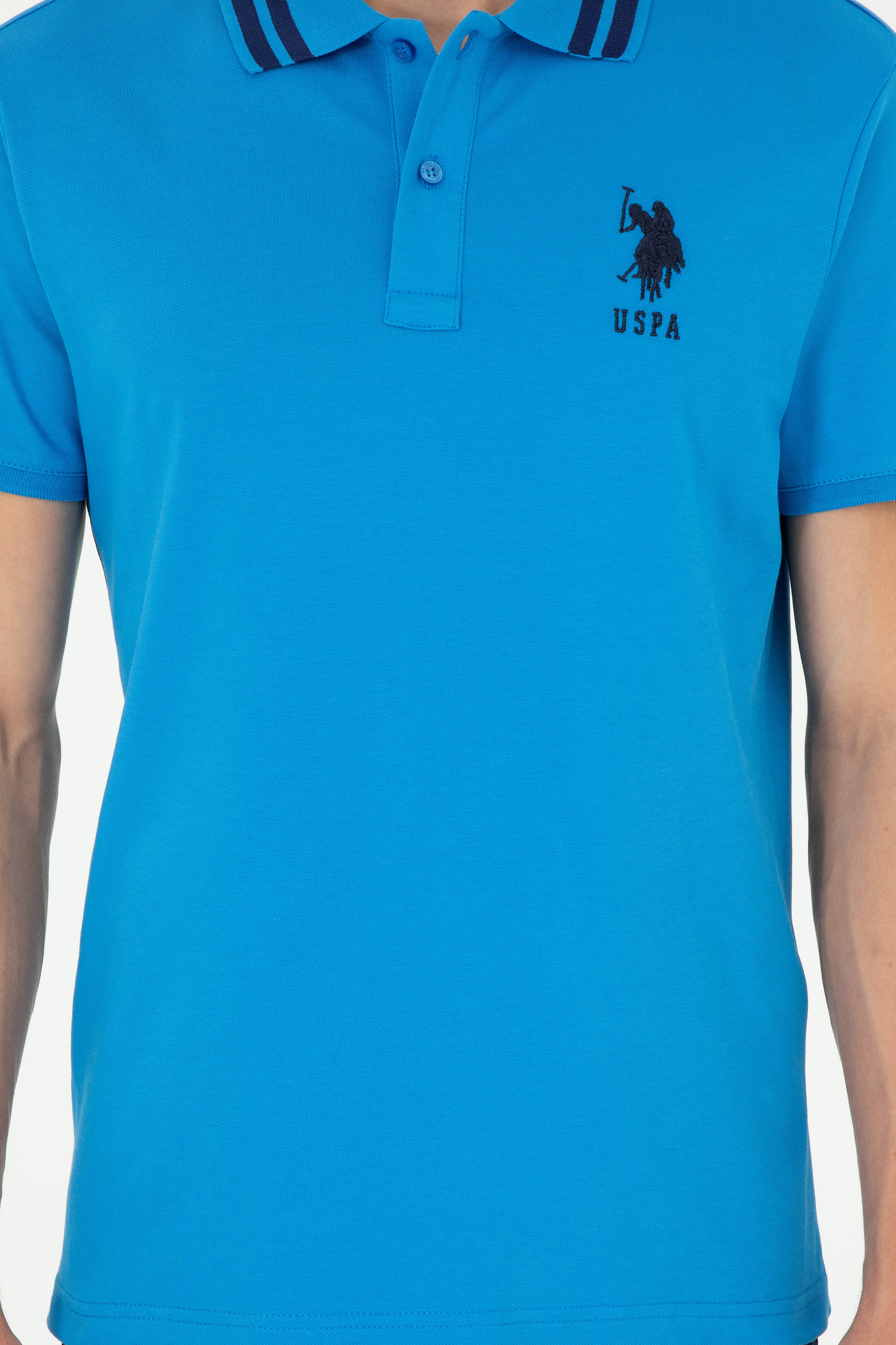 Erkek Slim Fit Polo Yaka Saks Basic Tişört - Image 6