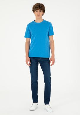 Erkek Regular Fit Bisiklet Yaka Saks Basic Tişört - 50279578071