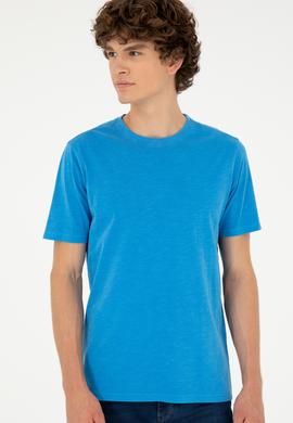 Erkek Regular Fit Bisiklet Yaka Saks Basic Tişört - 50279578071