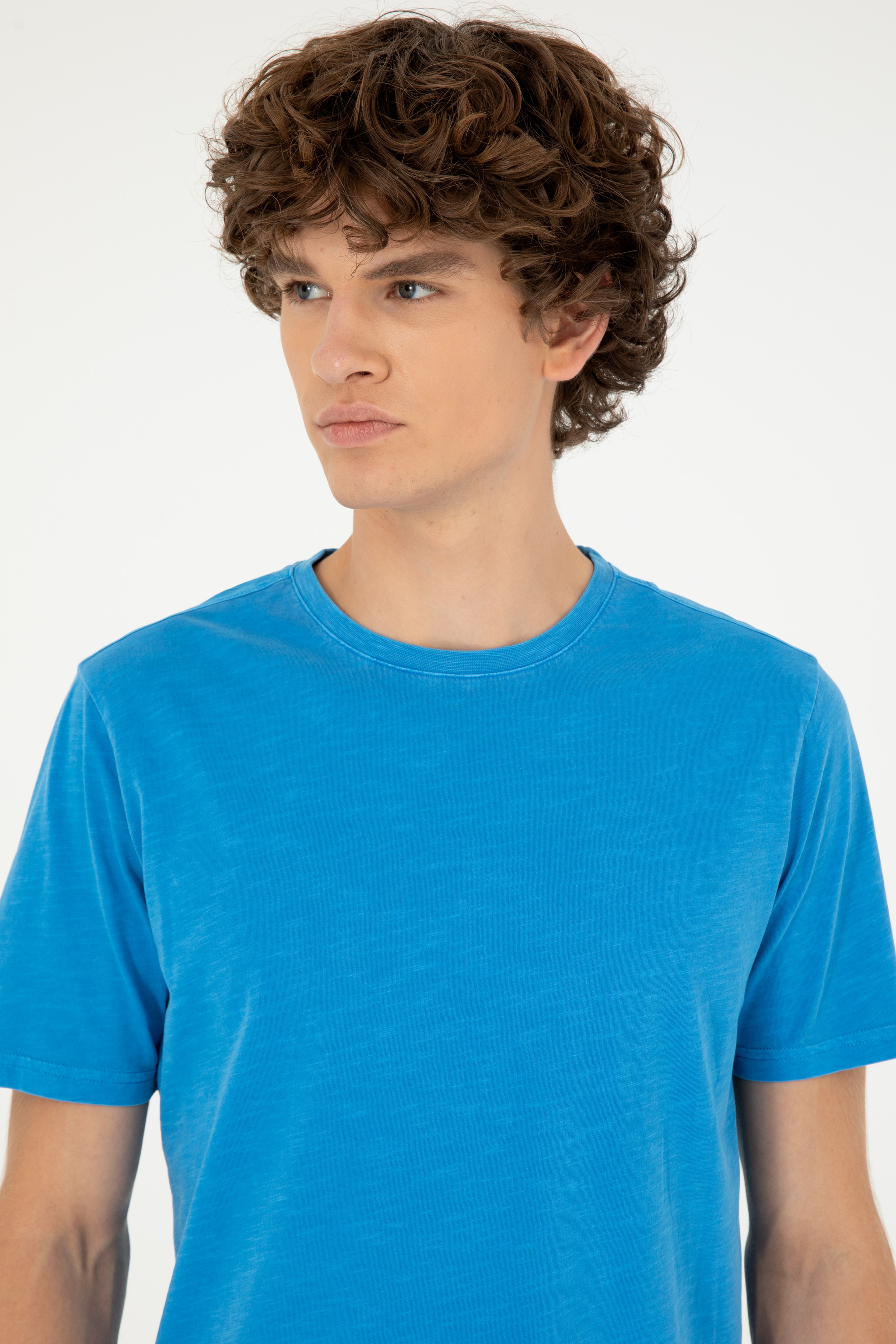 Erkek Regular Fit Bisiklet Yaka Saks Basic Tişört - Image 2