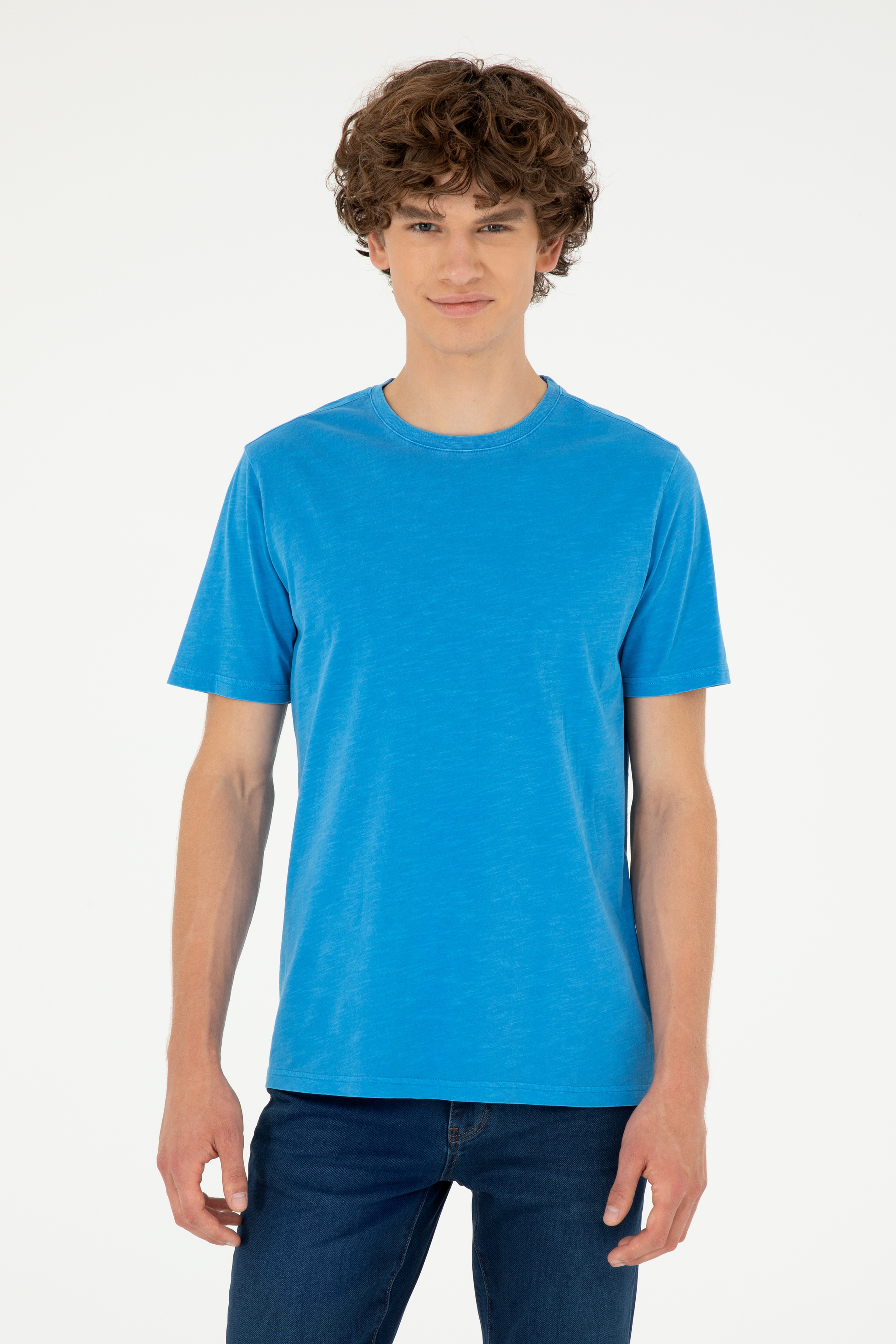 Erkek Regular Fit Bisiklet Yaka Saks Basic Tişört - Image 1
